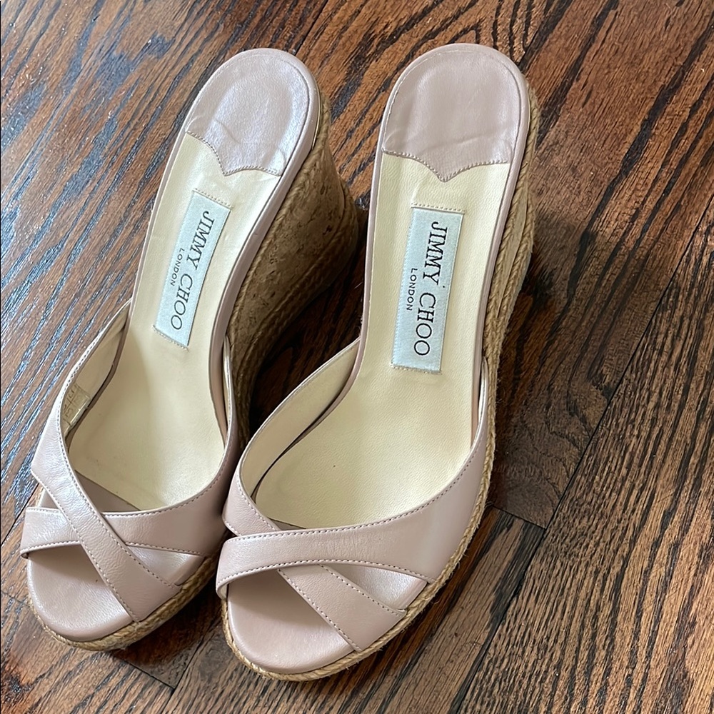 Jimmy Choo Cream Wedge Shoes with Luxurious Satin Finish